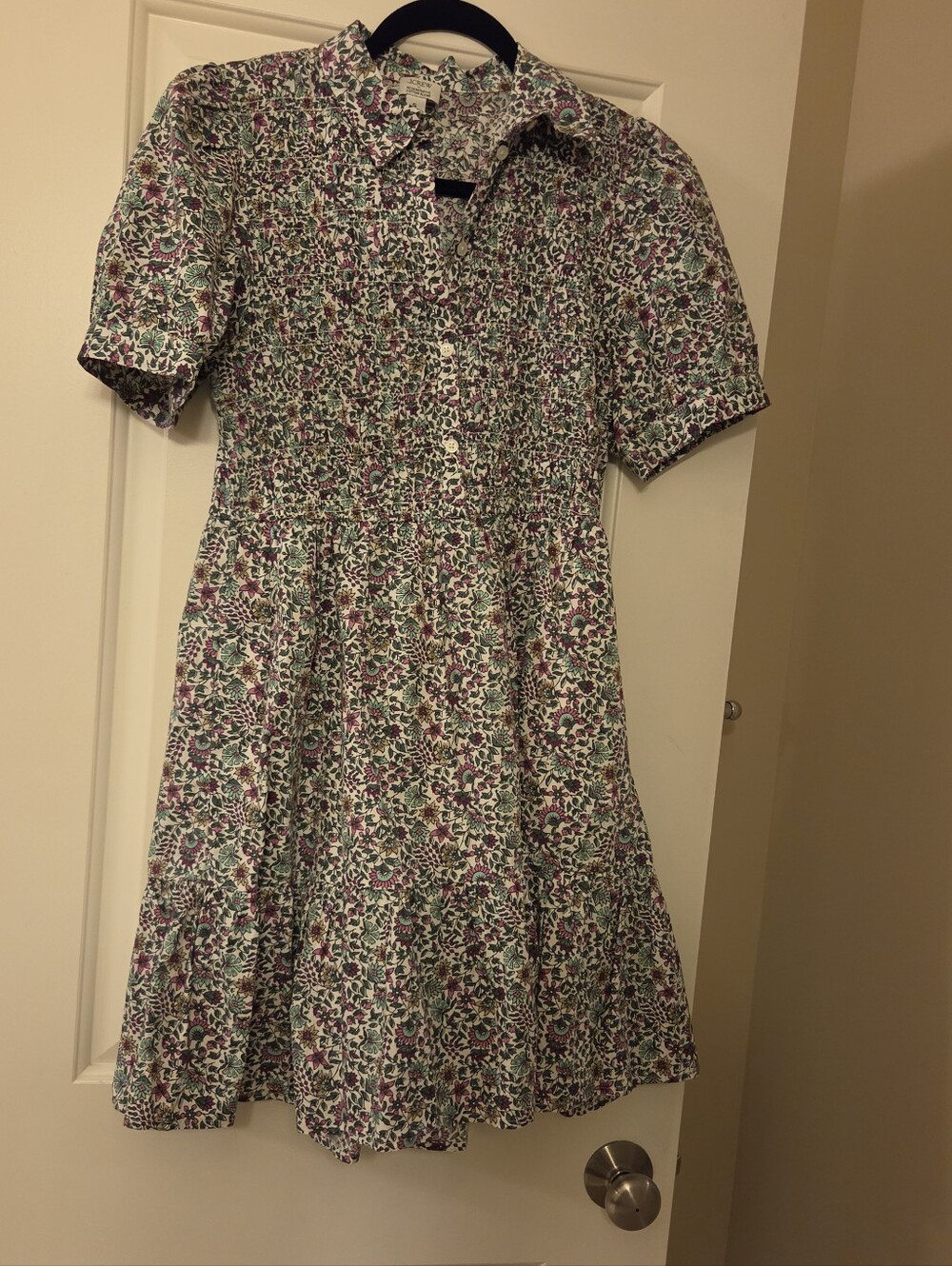J Crew Factory Short-sleeve smocked printed shirt-dress Size Small